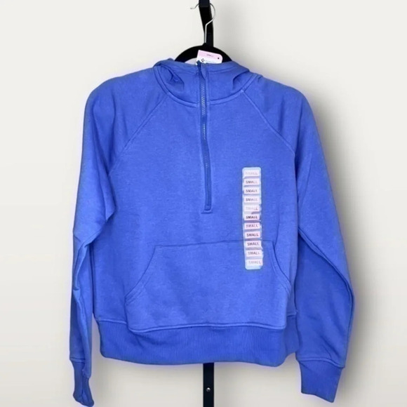 NWT ~ MEMBERS MARK RIBBED HALF ZIP HOODIE ~ THUMB HOLES IN WRIST ~  WOMEN PURPLE - Picture 1 of 6